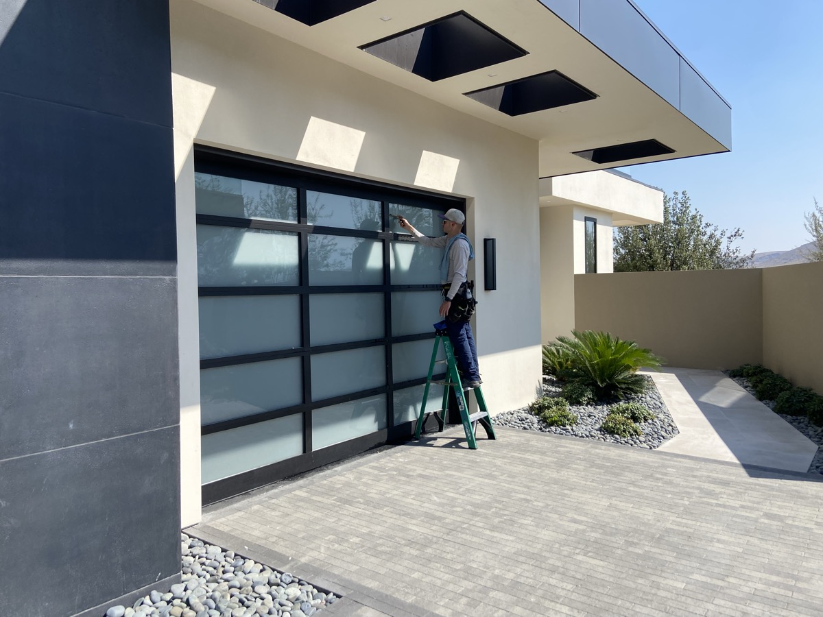 Spotless glass entry doors on a luxury Las Vegas home after professional cleaning