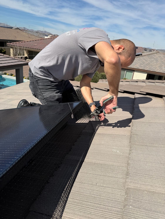 Bird mesh installed around solar panels on an Enterprise Las Vegas master-planned home